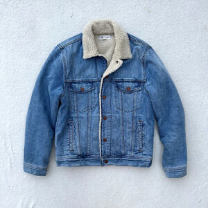 Madewell Sherpa-Lined Trucker Denim Jacket Women's M Blue Medium Wash